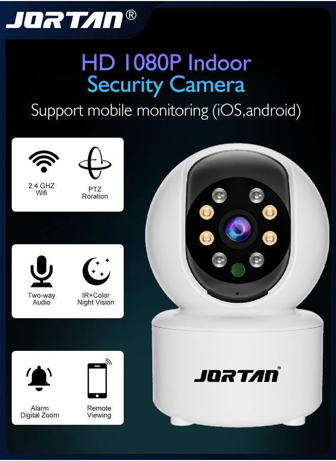 JORTAN - HD 1080P Indoor Security Camera 360° Pan & Tilt Wi-Fi Home PTZ Camera Easy to Install Baby Monitor with Night Vision Dog/Pet Camera with App Remote Control & Two Way Audio & Smart Tracking - Image 1