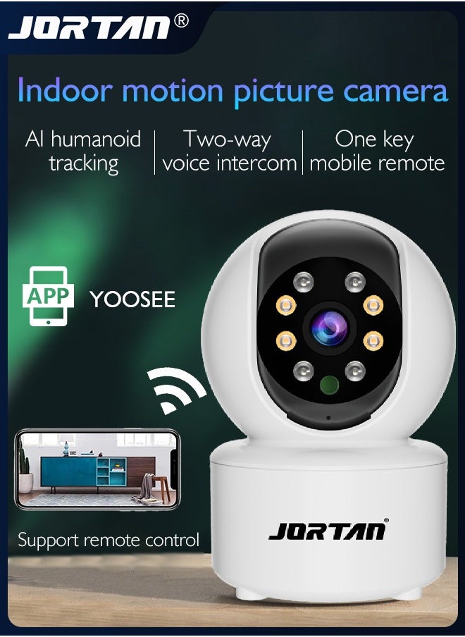 JORTAN - HD 1080P Indoor Security Camera 360° Pan & Tilt Wi-Fi Home PTZ Camera Easy to Install Baby Monitor with Night Vision Dog/Pet Camera with App Remote Control & Two Way Audio & Smart Tracking - Image 1