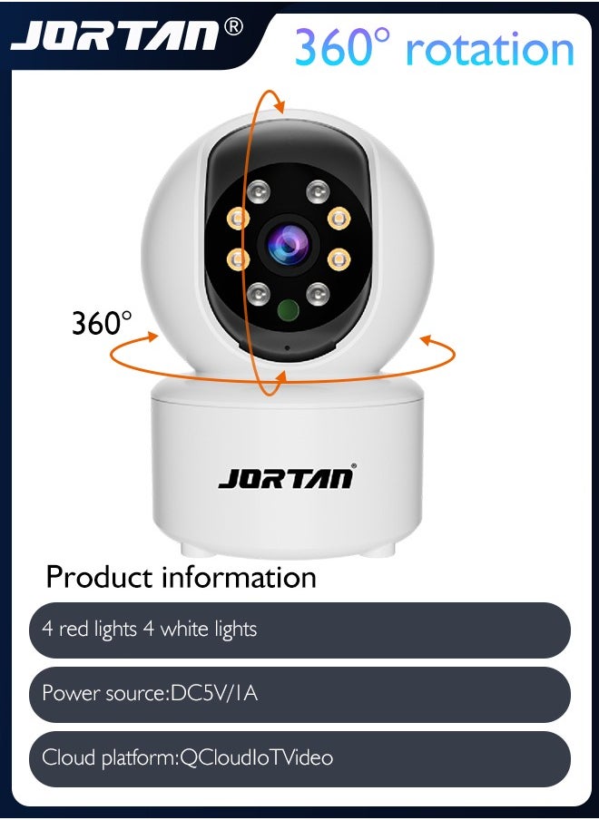 JORTAN - HD 1080P Indoor Security Camera 360° Pan & Tilt Wi-Fi Home PTZ Camera Easy to Install Baby Monitor with Night Vision Dog/Pet Camera with App Remote Control & Two Way Audio & Smart Tracking - Image 1