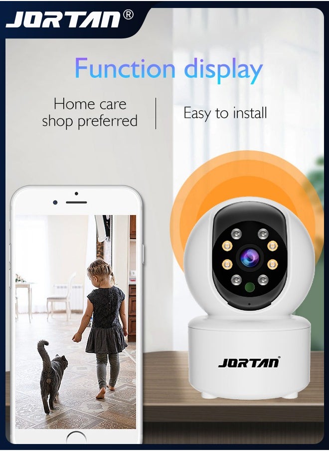JORTAN - HD 1080P Indoor Security Camera 360° Pan & Tilt Wi-Fi Home PTZ Camera Easy to Install Baby Monitor with Night Vision Dog/Pet Camera with App Remote Control & Two Way Audio & Smart Tracking - Image 1
