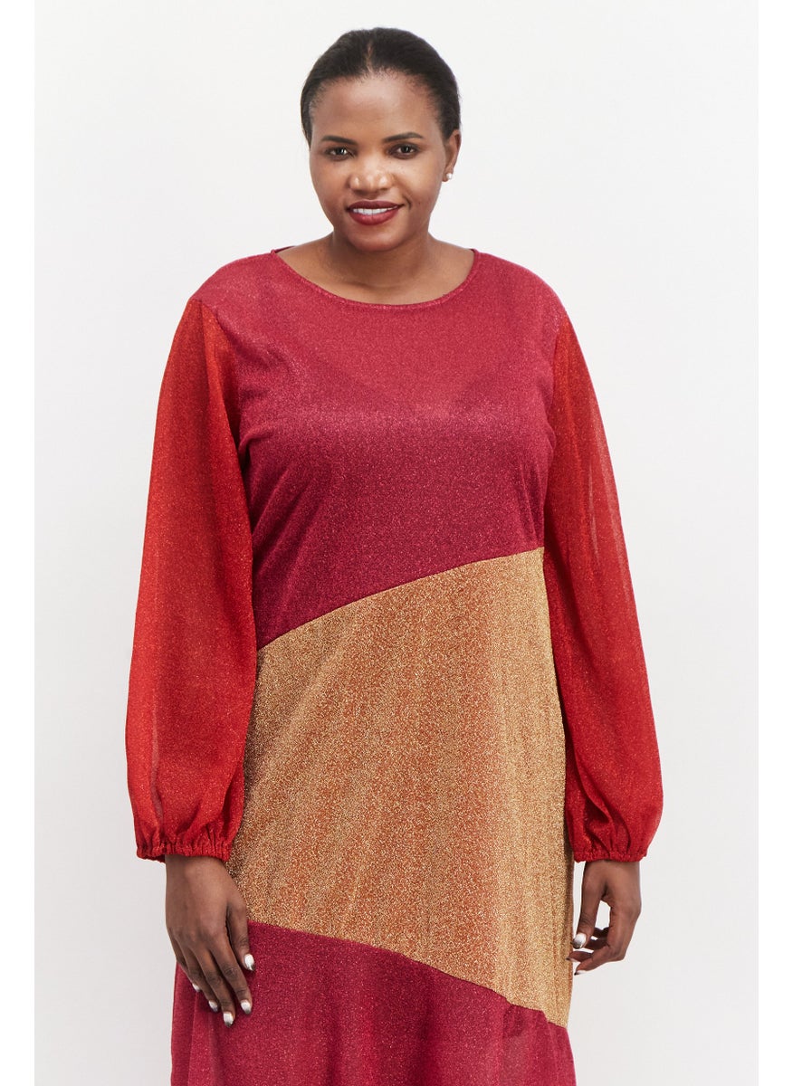 Never fully Dressed Women Curve Sparkle Midi Dress, Red  - Image 2