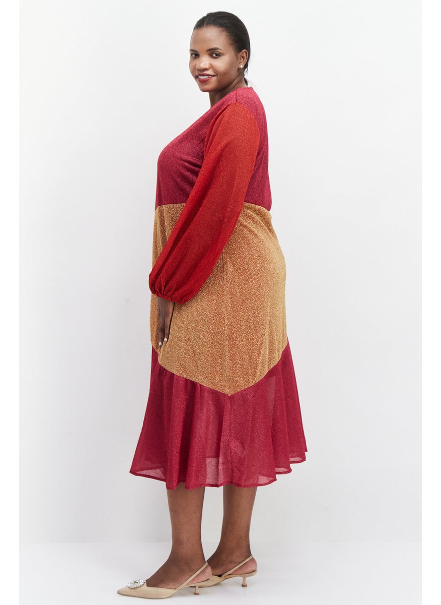 Never fully Dressed Women Curve Sparkle Midi Dress, Red  - Image 4