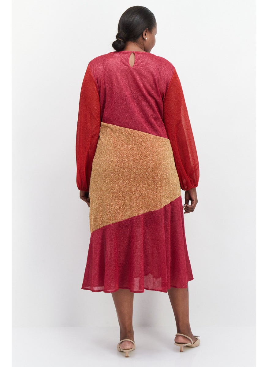 Never fully Dressed Women Curve Sparkle Midi Dress, Red  - Image 3