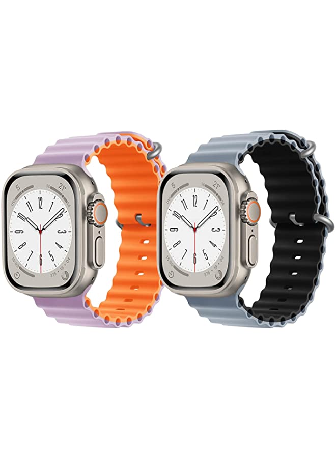 IAF Silicone Ocean Band Strap for Apple Watch Ultra 8 49mm Pink/Orange Double Side Strap with Light Blue/Black Double Side Strap Set of 2