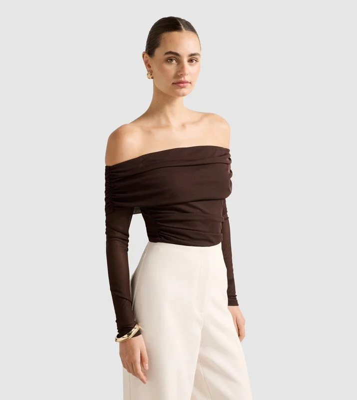 forever new  KAIA Ruched Mesh Off-Shoulder Top for Women | Best Price UAE