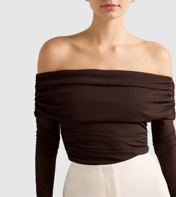 forever new  KAIA Ruched Mesh Off-Shoulder Top for Women | Best Price UAE