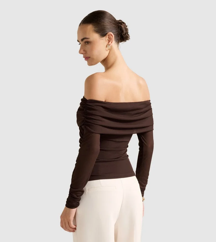 forever new  KAIA Ruched Mesh Off-Shoulder Top for Women | Best Price UAE