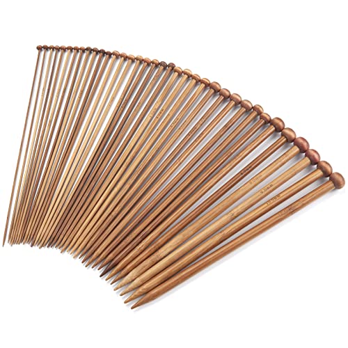 Coowayze Bamboo Knitting Needles Set Wooden Knitting Needles for Beginners 18 Pairs US Size 210 20100mm 9 Inch Long Single Point Straight Wood Knit Needle for Sweaters Socks Gloves - Image 1