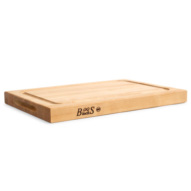 John Boos BBQ Series Maple Cutting Board wJuice Groove 15 Thick Butcher Block  Wooden Reversible Kitchen Prep Chopping Slab wRecessed Finger Grips  Edge Grain Construction 18 x 12