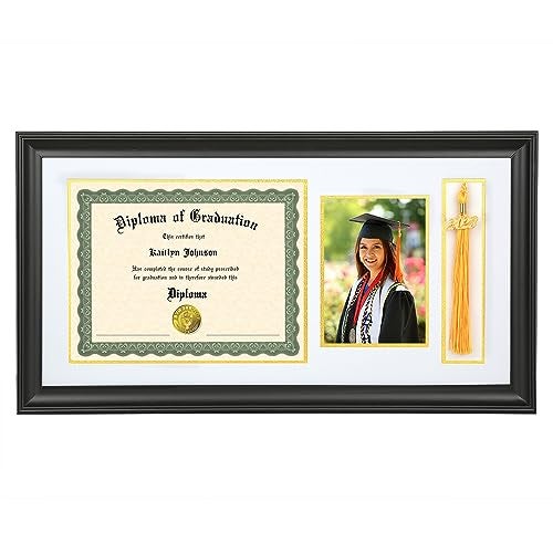 LTYHHK 11x22 Diploma Frame Solid Wood with Tassel Holder for 8.5x11 Document/Certificate & 5x7 Photo, Certificate Frame 8.5x11 Diploma Frames Tassel Shadow Box (LK1122WG) - Image 1