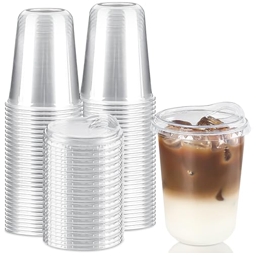 Qeirudu 16 Oz Round Bottom Clear Plastic Cups with Strawless Sip Lids, 50 Pack Disposable Iced Coffee Cups To Go Cups for Cold Drinks, Smoothie, Juice, Milkshake - Image 1
