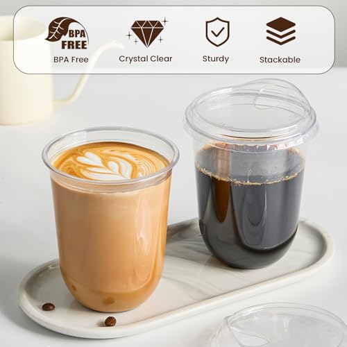 Qeirudu 16 Oz Round Bottom Clear Plastic Cups with Strawless Sip Lids, 50 Pack Disposable Iced Coffee Cups To Go Cups for Cold Drinks, Smoothie, Juice, Milkshake - Image 3