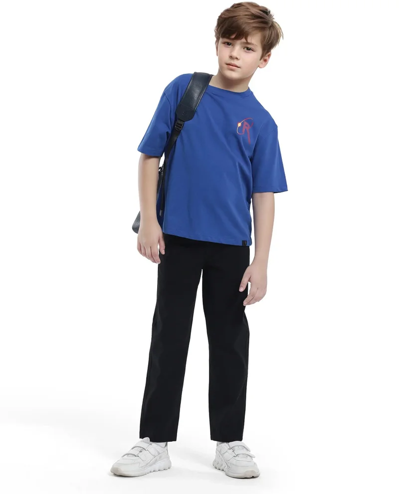 Rare Ones Rare Ones Kids Spoke-K Black Cotton Button And Zip Closure Solid Regular Fit Trouser