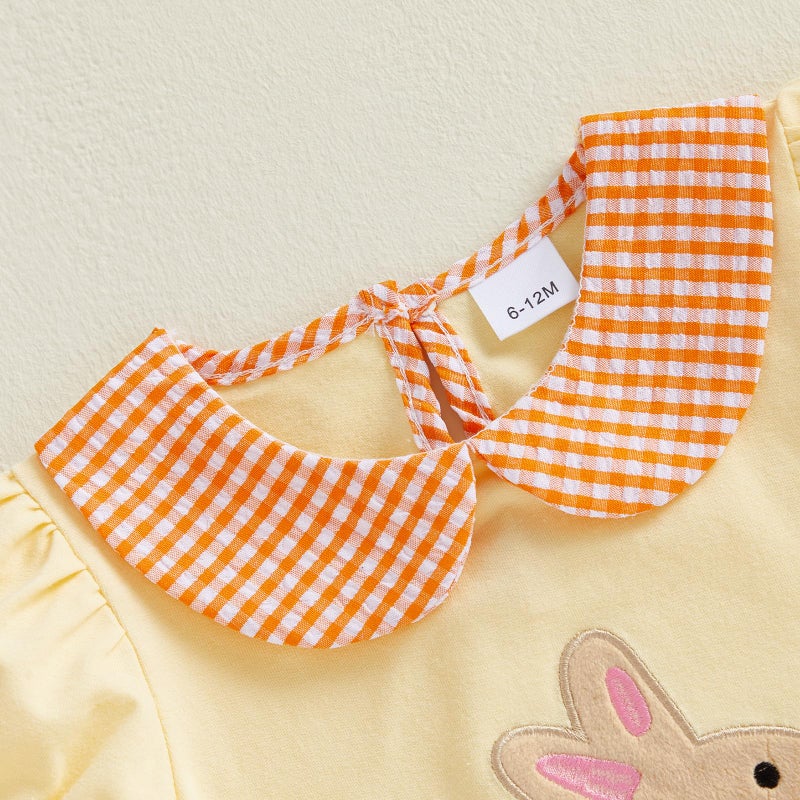 Lucikamy Toddler Baby Girl Easter Outfit Fly/Short Sleeve Bunny Embroidery A-Line Dresses Kids Summer Clothes (95% Cotton+5% Spandex-Yellow, 2-3 Years) - Image 3