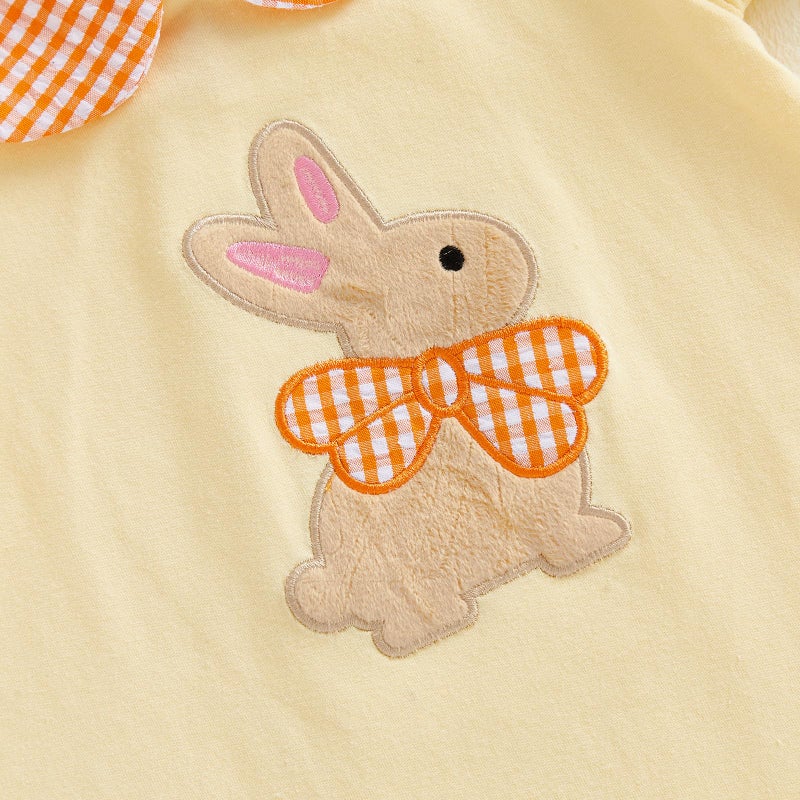 Lucikamy Toddler Baby Girl Easter Outfit Fly/Short Sleeve Bunny Embroidery A-Line Dresses Kids Summer Clothes (95% Cotton+5% Spandex-Yellow, 2-3 Years) - Image 4