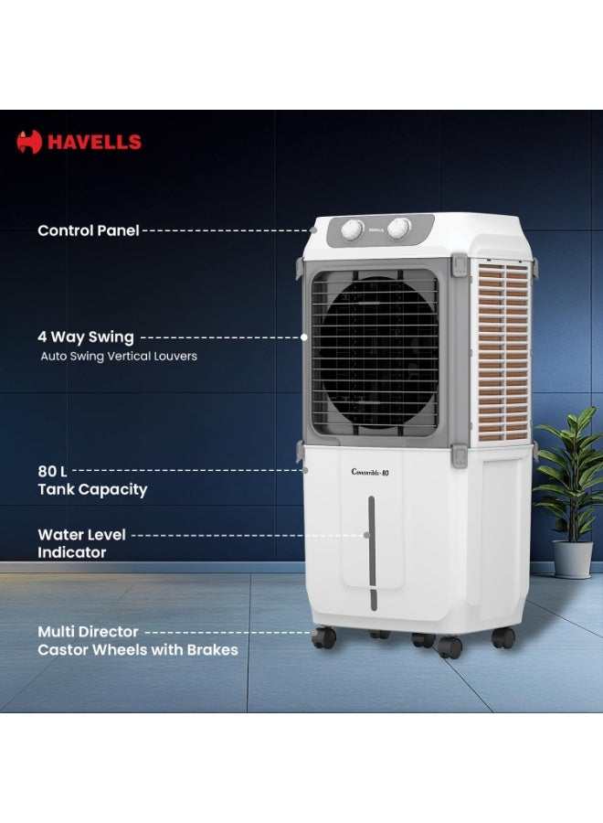 Havells Convertible 80 L Desert Air Cooler – 2‑in‑1 Convertible Design, Honeycomb Pads, 3500 m³/h Airflow - Image 5