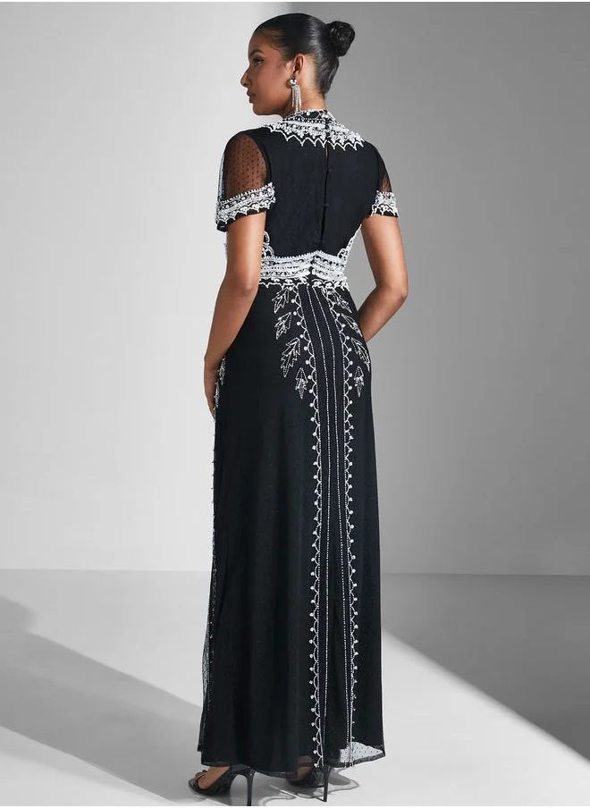 Amelia Rose Embellished Mesh Detail Dress