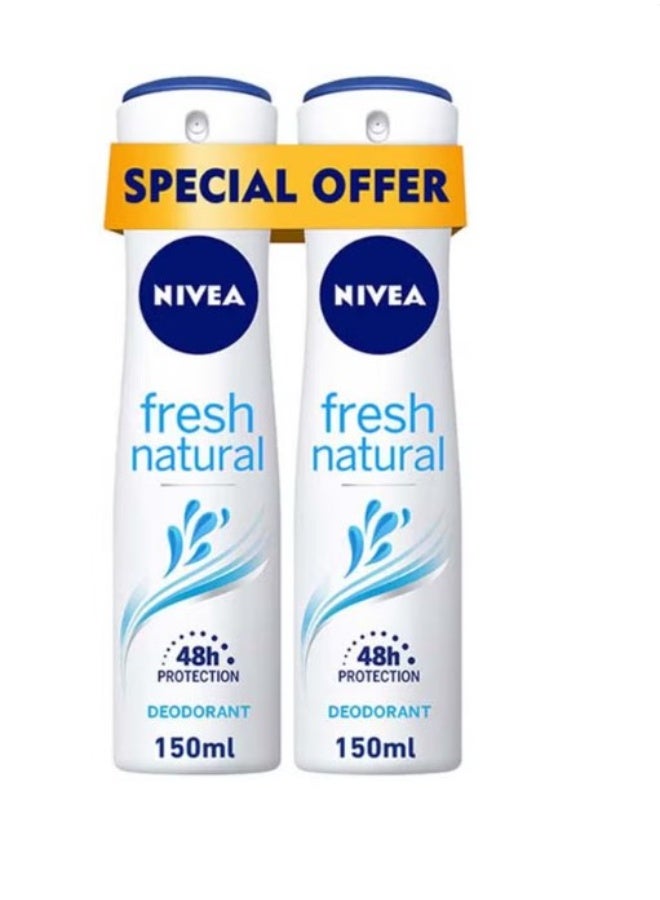 Pack Of 2 Fresh Natural Deodorant Spray 150ml