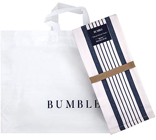 Bumble Towels Premium Kitchen Towels (20”x 28”, 6 Pack) | Large Cotton Dish Towels | Flat & Terry Highly Absorbent Kitchen Linen Set with Hanging Loop | Navy Blue Striped - Image 5