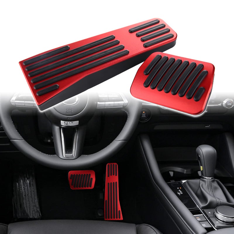 ANFOKAS Compatible with Mazda 3 CX30 MX30 CX50 CX90 Accessories Sporty AntiSlip Car Interior Foot Pedal Covers Rest Brake Gas Accelerator Pedal Pads Red