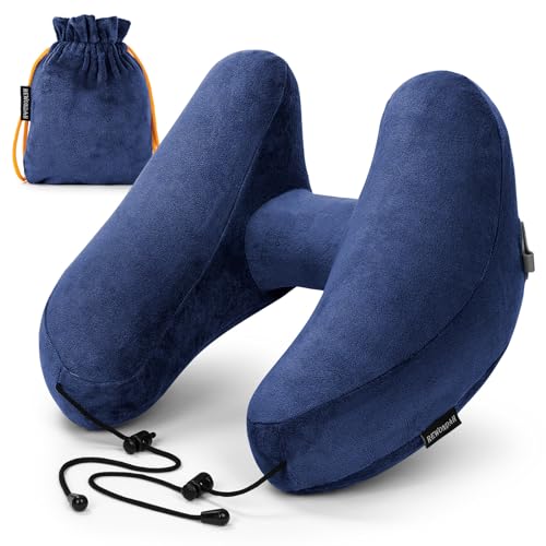 Rewondah Inflatable Travel Pillow for Sleeping Airplane Inflatable Neck Pillow for Traveling on Plane with Washable Cover Blow up Neck Travel Pillow for Airplanes Cars Portable and Comfortable - Image 1