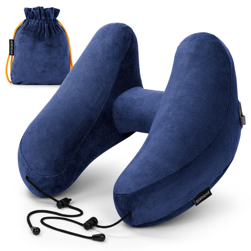 Rewondah Inflatable Travel Pillow for Sleeping Airplane Inflatable Neck Pillow for Traveling on Plane with Washable Cover Blow up Neck Travel Pillow for Airplanes Cars Portable and Comfortable - Image 2