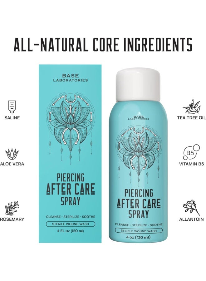 BASE LABORATORIES Piercing Aftercare Spray| 130ml | Cleaning Saline Solution | Cleanses, Sterilizes & Soothes for Piercings Keloids Bumps on Ears & Nose - Image 2