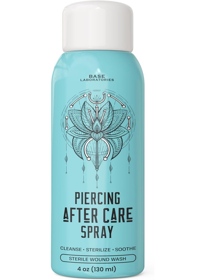 BASE LABORATORIES Piercing Aftercare Spray| 130ml | Cleaning Saline Solution | Cleanses, Sterilizes & Soothes for Piercings Keloids Bumps on Ears & Nose - Image 1