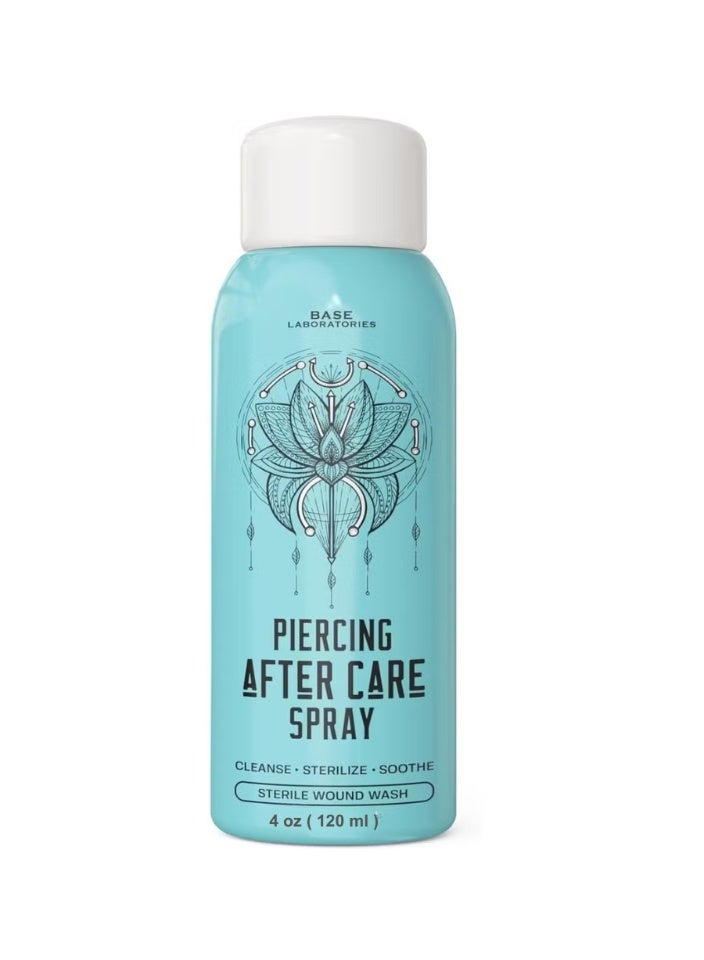BASE LABORATORIES Piercing After Care Spray| 120ml | Cleaning Saline Solution | Cleanses, Sterilizes & Soothes for Piercings Keloids Bumps on Ears & Nose - Image 1