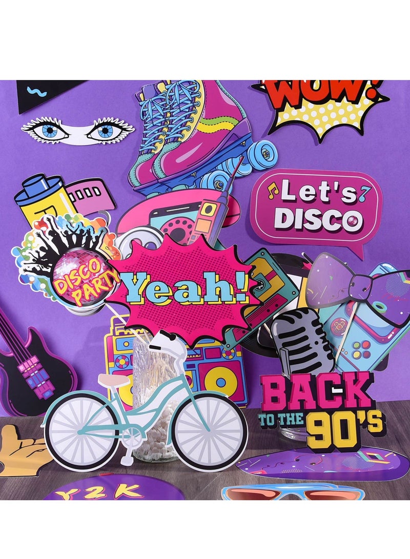 SOLARAE 90s Photo Booth Props,36 Pcs 70s 80s 90s Theme Disco Party Decor,Disco Hip Hop Retro Photography Photo Booth Backdrop for Disco Birthday Party Supplies Adults Kids - Image 5