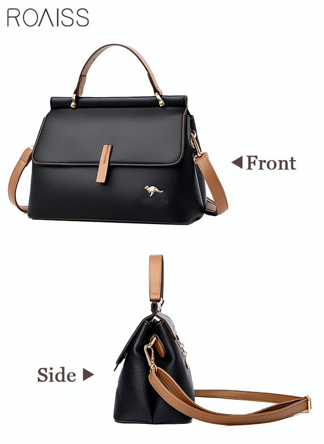 roaiss - Texture Shoulder Crossbody Bag Fashion Elegant Exquisite Multi-pocket Charm High-Quality Fabric Large Capacity Handbag for Women/Mother/Girl Friend Gift Black - Image 1