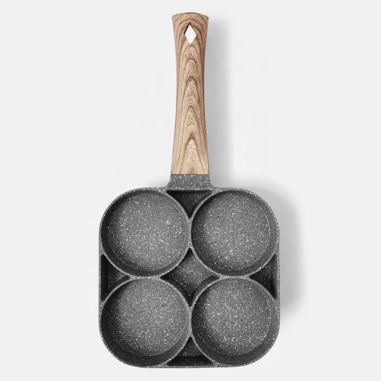 MEETDIP Non Stick Egg Frying Pan with Blocks Aluminium Fry Pan for Cooking with Wooden Handle Egg Omelette pan Round with Detachable Handle-Pack of 1 - Image 2