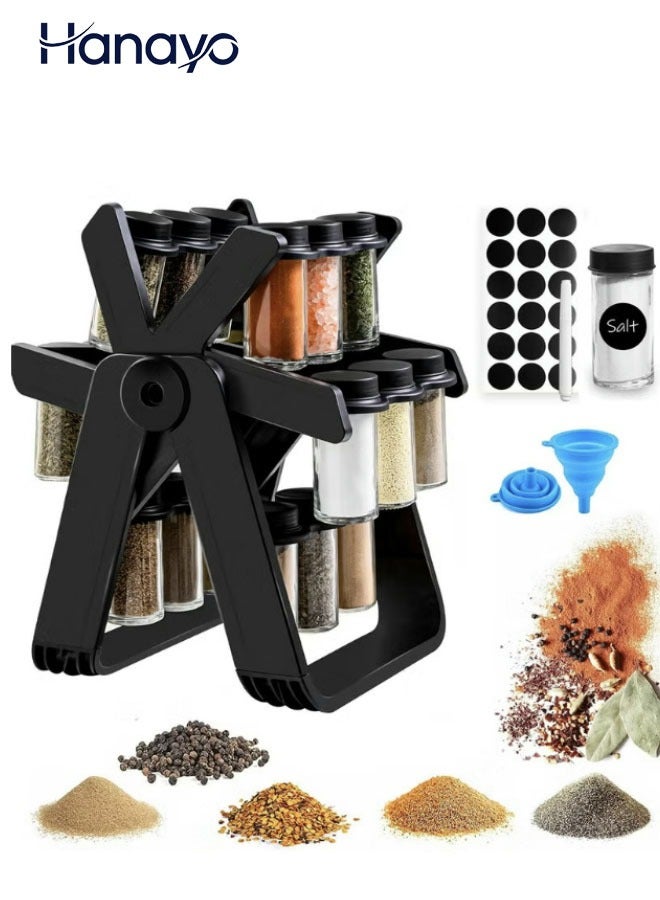 Hanayo Rotating Spice Rack Organizer with 18 Glass Spice Jars Revolving Spice Rack Set 360 Degree Rotating Ferris Wheel Spice Rack Removable Spice Rack(Black) - Image 1