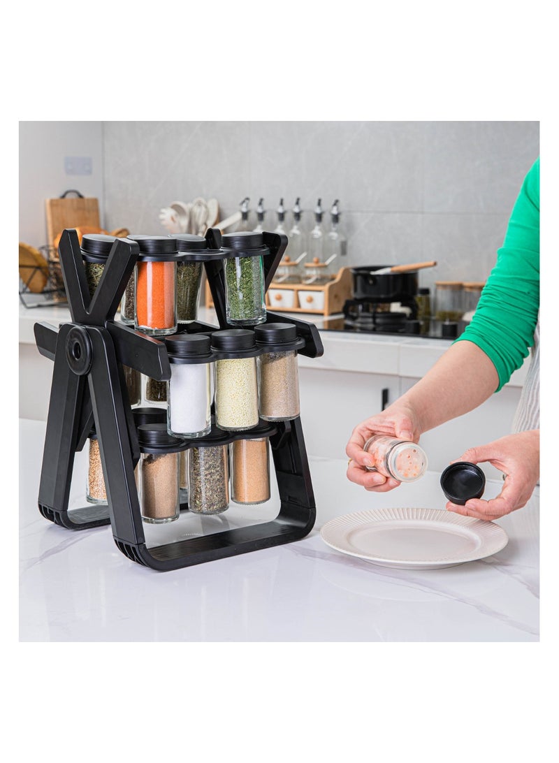 Hanayo Rotating Spice Rack Organizer with 18 Glass Spice Jars Revolving Spice Rack Set 360 Degree Rotating Ferris Wheel Spice Rack Removable Spice Rack(Black) - Image 2
