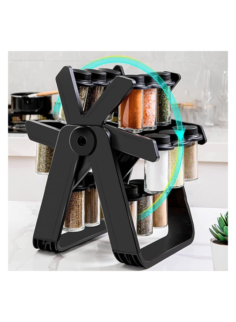 Hanayo Rotating Spice Rack Organizer with 18 Glass Spice Jars Revolving Spice Rack Set 360 Degree Rotating Ferris Wheel Spice Rack Removable Spice Rack(Black) - Image 3