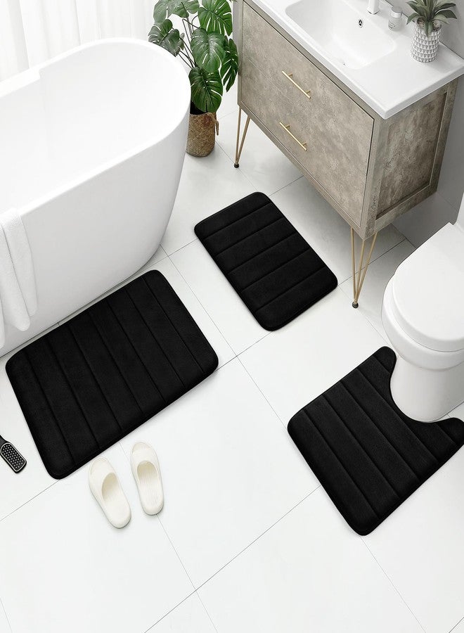BYSURE Black Memory Foam Bathroom Rug Set 3 Piece, Non Slip Extra Soft Absorbent Washable & Dry Toilet Bath Mat Sets - Image 5