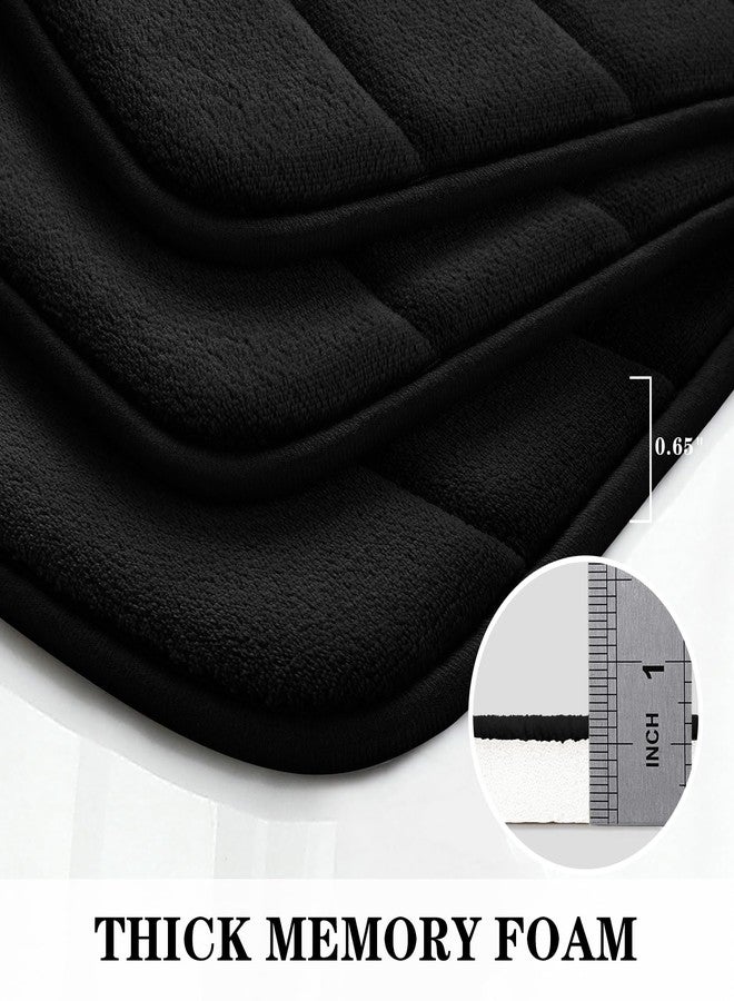 BYSURE Black Memory Foam Bathroom Rug Set 3 Piece, Non Slip Extra Soft Absorbent Washable & Dry Toilet Bath Mat Sets - Image 4