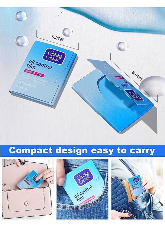 Clean & Clear Oil Control Film, Oil Blotting Paper Oil Absorbing Facial Sheets, 60 Sheets Makeup Friendly High-Performance Handy Face Blotting Paper For Oily Skin - Image 3