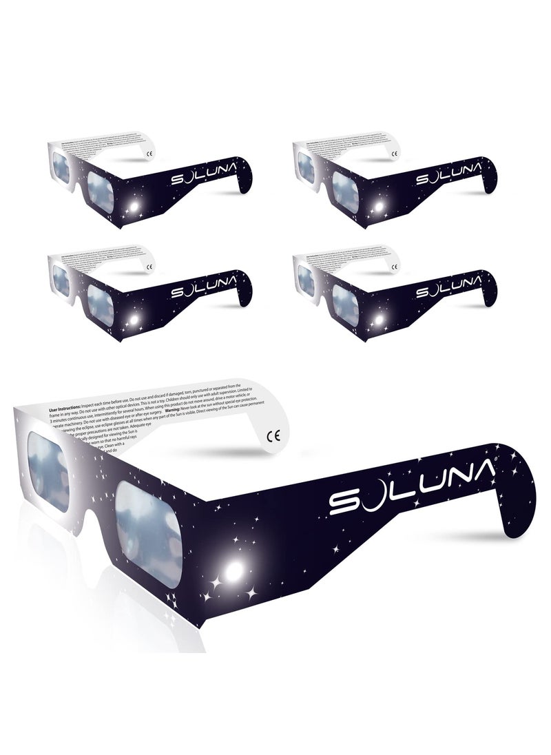 Soluna Solar Eclipse Glasses AAS Approved 2024 - Made in the USA CE and ISO Certified Safe Shades for Direct Sun Viewing (5 Pack)  - Image 1