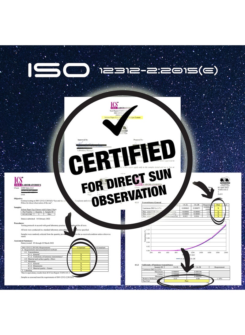 Soluna Solar Eclipse Glasses AAS Approved 2024 - Made in the USA CE and ISO Certified Safe Shades for Direct Sun Viewing (5 Pack)  - Image 5