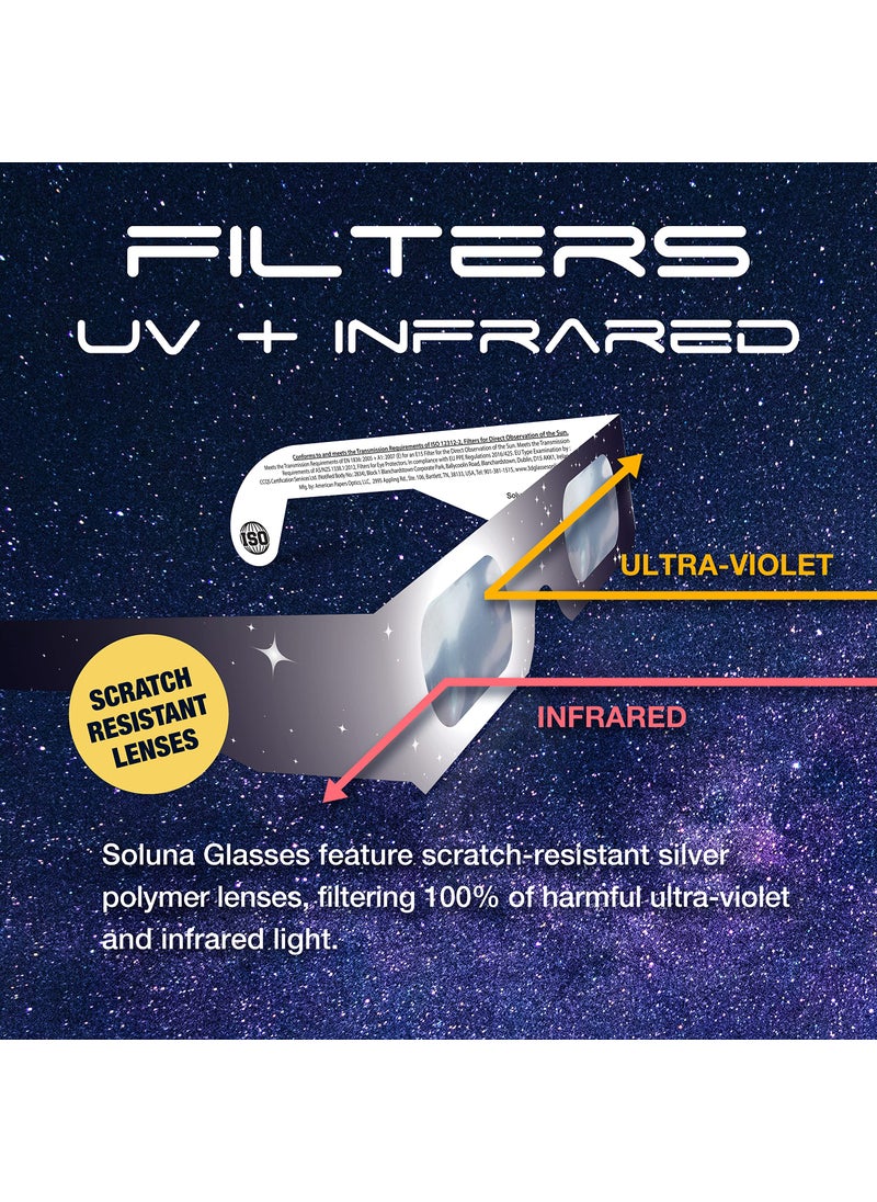 Soluna Solar Eclipse Glasses AAS Approved 2024 - Made in the USA CE and ISO Certified Safe Shades for Direct Sun Viewing (5 Pack)  - Image 2