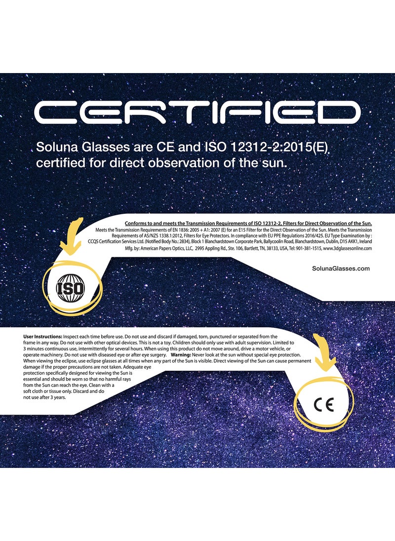 Soluna Solar Eclipse Glasses AAS Approved 2024 - Made in the USA CE and ISO Certified Safe Shades for Direct Sun Viewing (5 Pack)  - Image 3