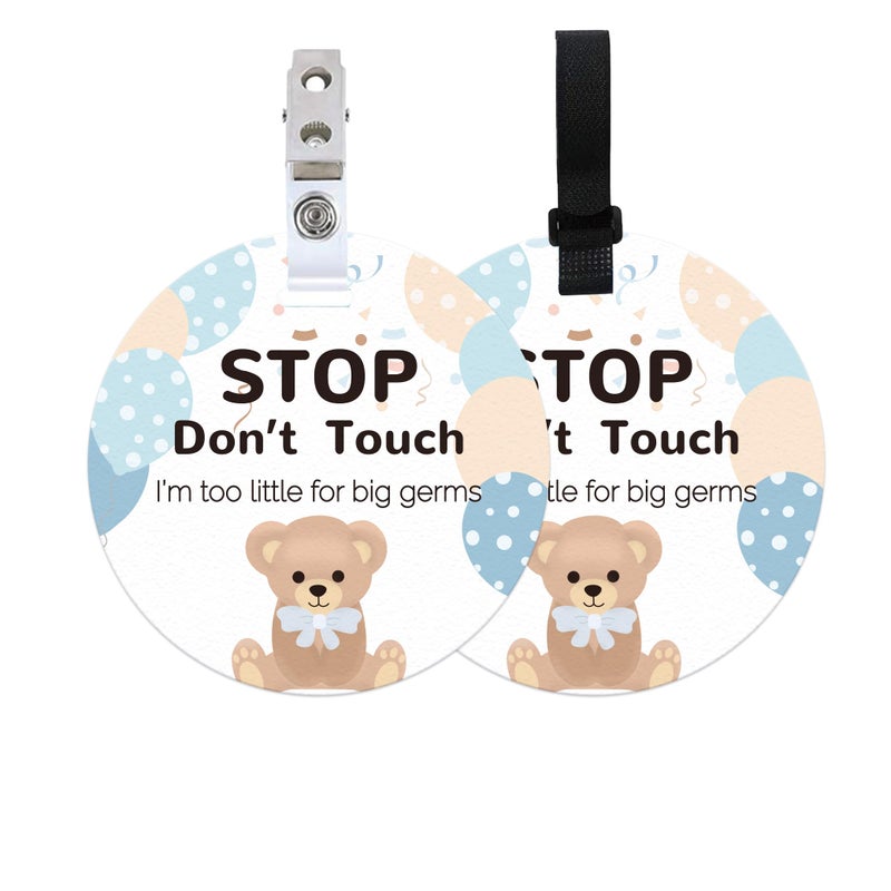 ORIGACH 2 Pack Bear No Touching Baby Signs Stop Do Not Touch Baby Car Seat Sign Stroller Tags with Hanging Strap and Clip No Touching Baby Sign for Newborn Baby Boy Girl