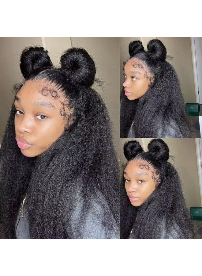 Veravicky Kinky Straight Lace Front Wigs Human Hair 180% Density 13X4 Glueless Wigs For Women 18 Inch Yaki Straight Wigs Pre Plucked With Baby Hair Natural Color - Image 4