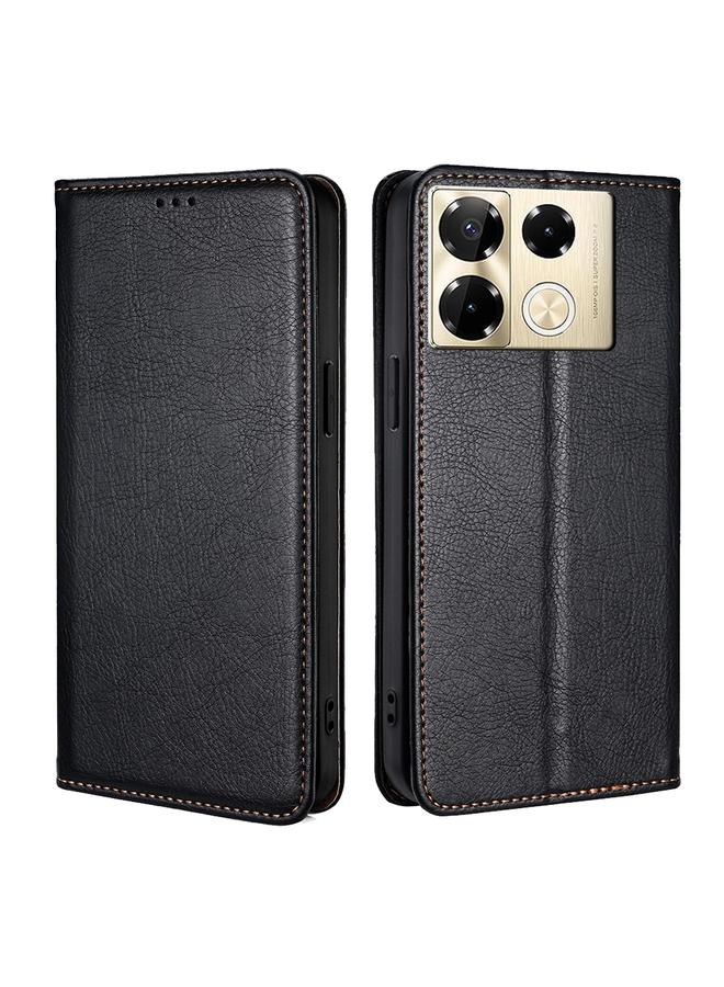 زبون جراب لهاتف Infinix Note 40 Pro 4G، جراب هاتف من الجلد المغناطيسي بلون سادة لامع وزيتي - Image 1