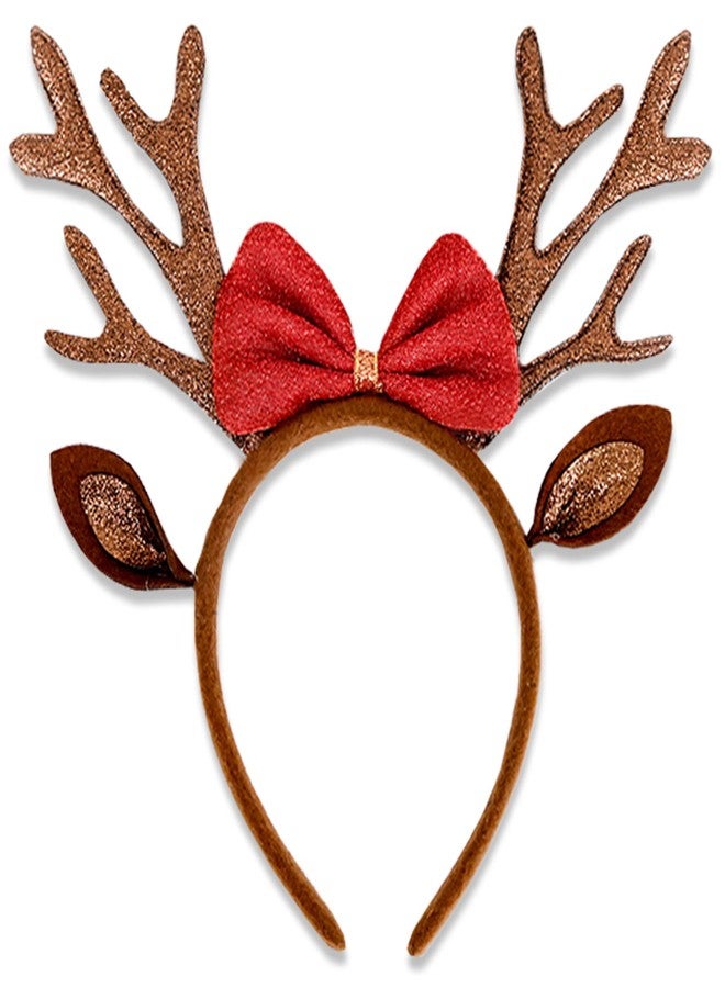 Tagberoy Brown Christmas Antlers Headband Reindeer Ears Headbands for Women Christmas Holiday Hair Accessories for Women - Image 1