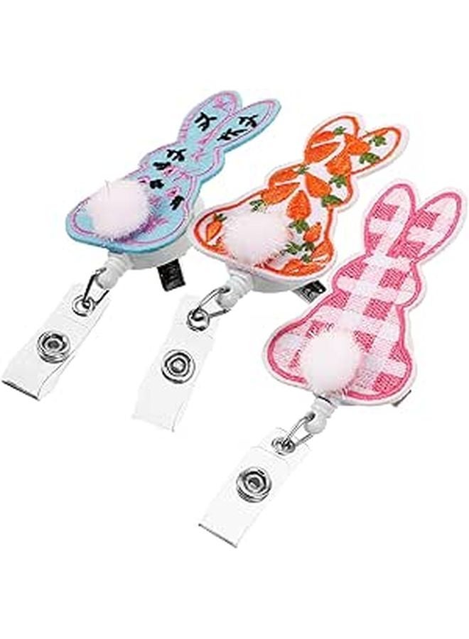 Retractable Badge Reels With Bunny Carrot Design Nurse ID Card Holders For Office Medical School 3 Pack - Image 1