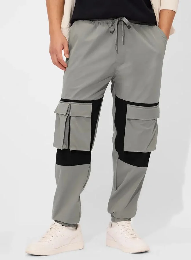 The Souled Store  Grey Two-Tone Cargo Trousers for Men | Best Price UAE