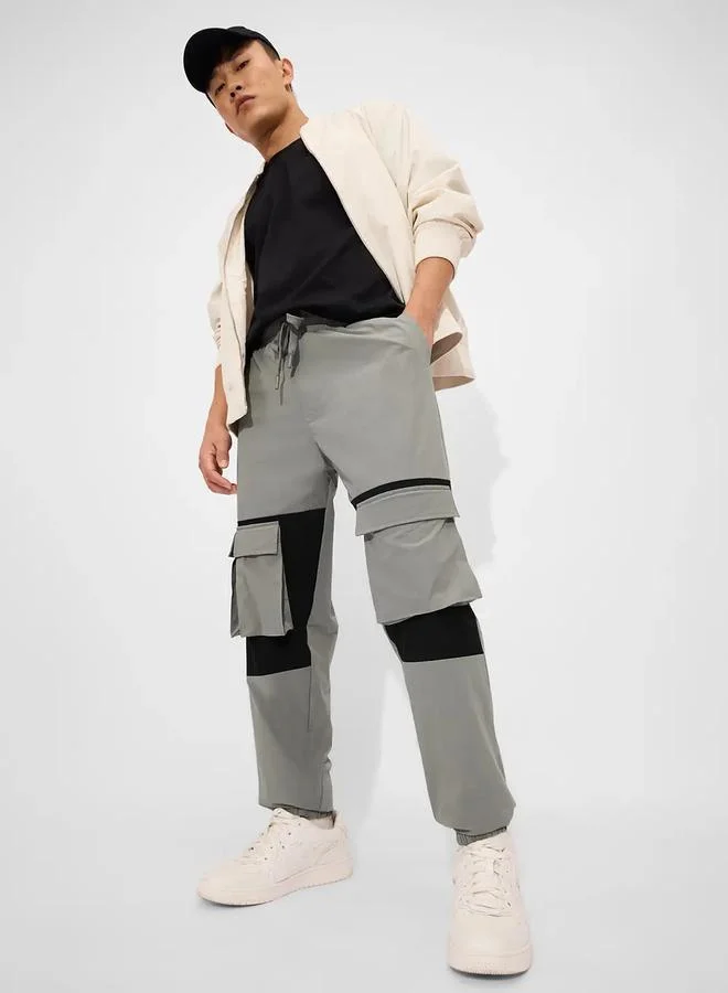 The Souled Store  Grey Two-Tone Cargo Trousers for Men | Best Price UAE