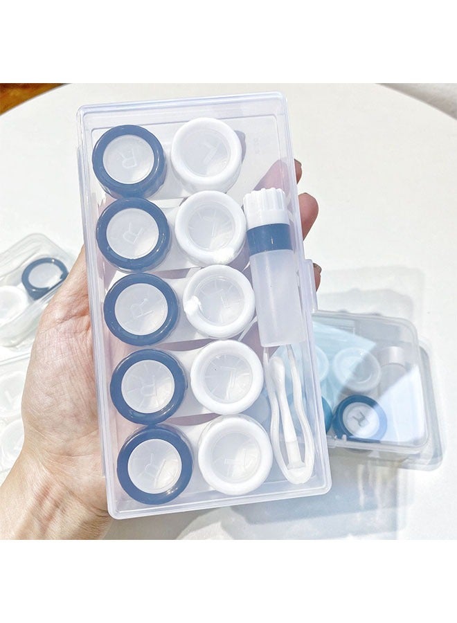 5 Pair Black/White Contact Lens Case with Tweezers, Suction Cups and Bottles, Transparent Contact Lens Travel Case Practical Companion Box with Leak-Proof Ring Personality - Image 3